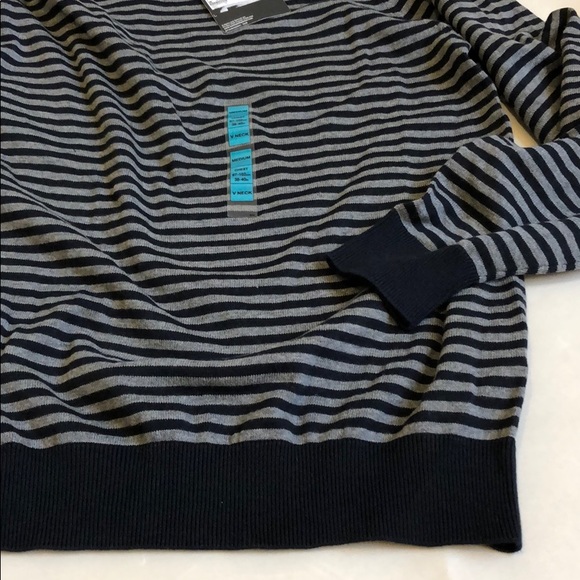 Marks & Spencer Mens / Women V-Neck Sweater - Iron Gray Stripe Size M - Picture 9 of 12